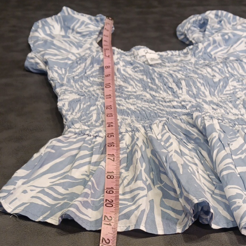 Jopna Blue & White Tropical Smocked Peplum Blouse with Ruffle Sleeves - Picture 7 of 7